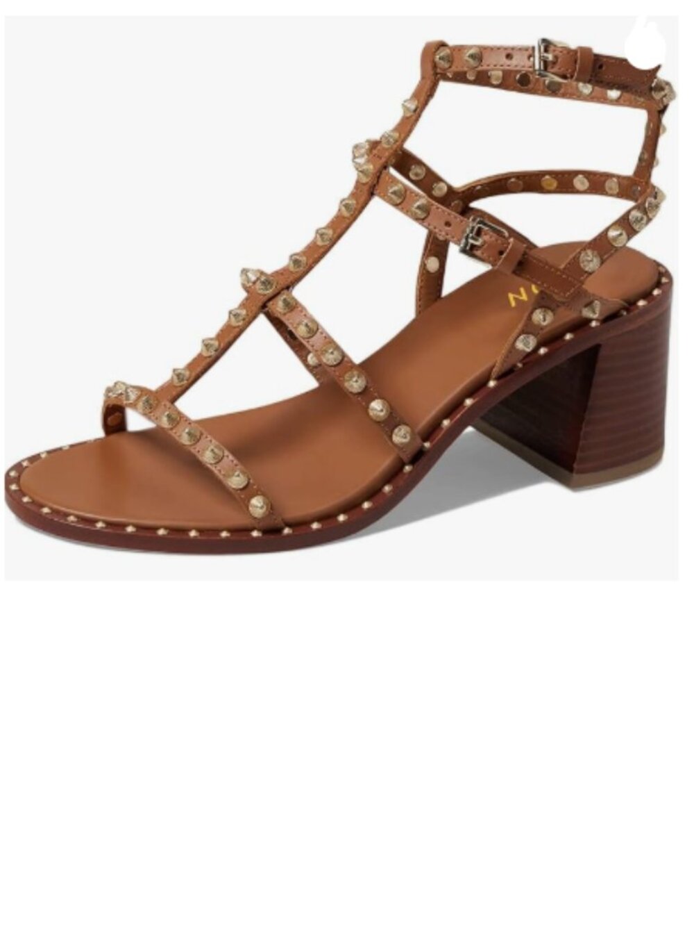 YDN Brown Sexy Strappy Open Toe Buckle Rivet Gladiator Chunky Mid Heels Sandals